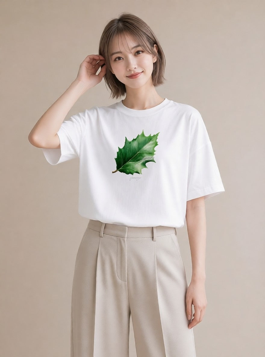 半袖Tシャツ レディース 葉っぱ 植物 ボタニカル イラスト ヴィンテージ風 通学 誕生日プレゼント 白T