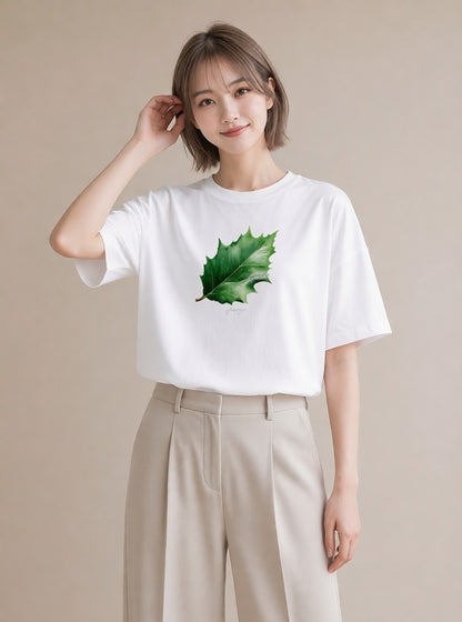 半袖Tシャツ レディース 葉っぱ 植物 ボタニカル イラスト ヴィンテージ風 通学 誕生日プレゼント 白T