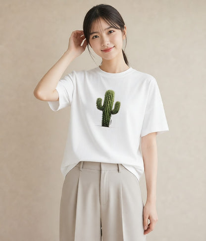 グラフィックTシャツ レディース サボテン 植物 ボタニカル イラスト 個性的 レイヤード 友達ギフト 白T