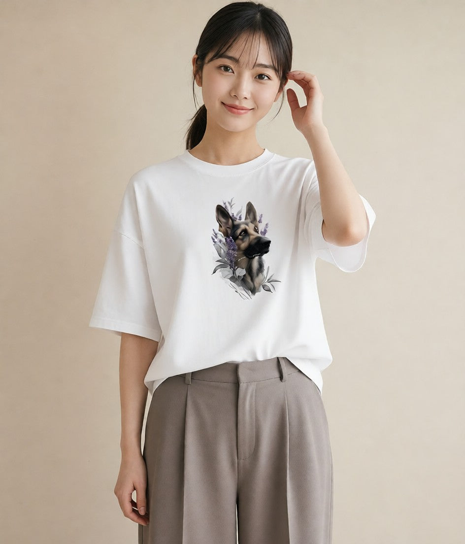 デザインTシャツ レディース ジャーマンシェパード 犬 いぬ イラスト ユニーク 公園 ママ 白T