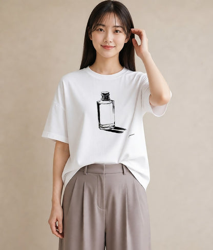 半袖Tシャツ レディース 香水 香水瓶 パフューム イラスト お洒落 綿100 デート 白T