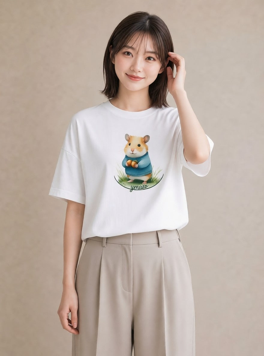 グラフィックTシャツ レディース モルモット ペット 動物 イラスト フェミニン 女子会 お揃い 白T