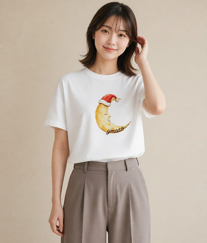 グラフィックTシャツ レディース 月 星空 宇宙 イラスト モード 誕生日プレゼント 綿100 白T