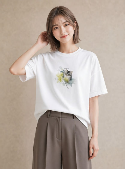 半袖Tシャツ レディース 愛猫 猫 ねこ イラスト モード 春コーデ 姉妹 白T