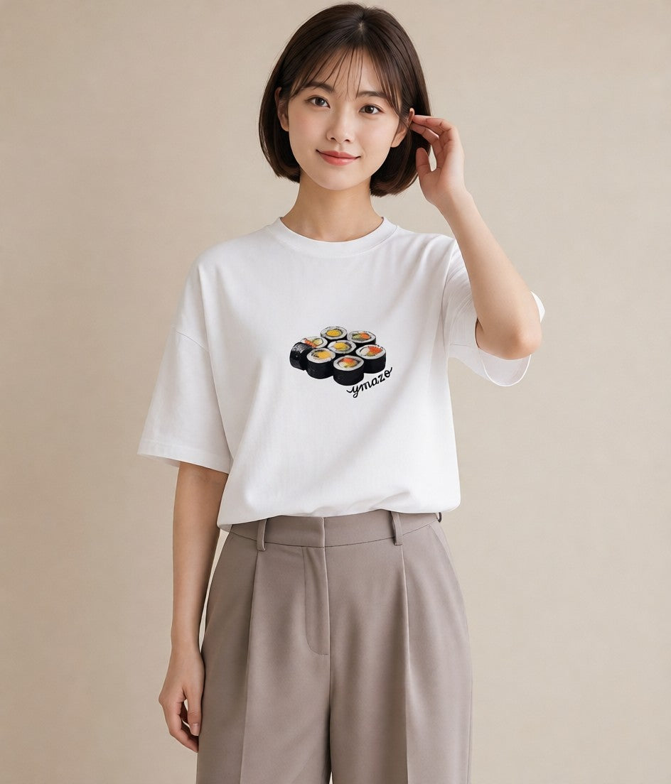 半袖Tシャツ レディース おにぎり 食べ物 フード イラスト ヴィンテージ風 カフェ巡り 女子会 白T