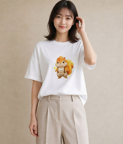 半袖Tシャツ レディース リス ペット 動物 イラスト 線画 ギフト 母の日 白T