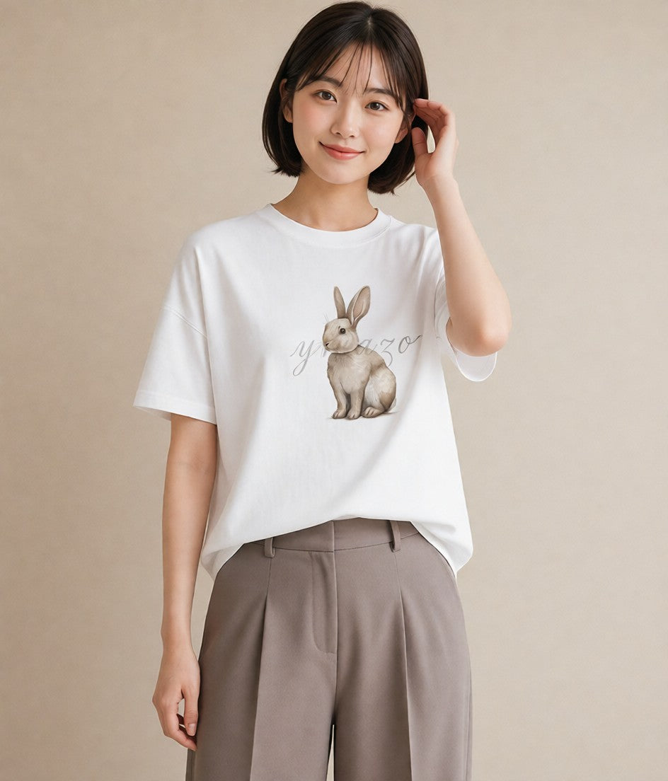 半袖Tシャツ レディース チンチラ ペット 動物 イラスト きれいめカジュアル 夏コーデ 通学 白T