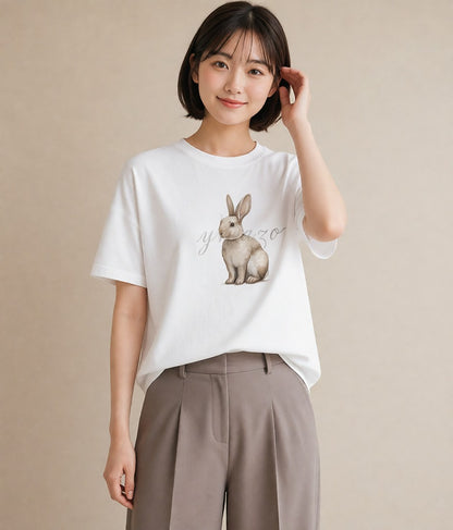 半袖Tシャツ レディース チンチラ ペット 動物 イラスト きれいめカジュアル 夏コーデ 通学 白T