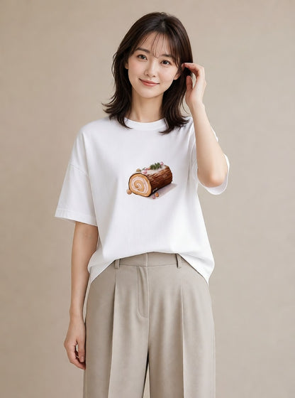 半袖Tシャツ レディース チョコ 食べ物 フード イラスト ポップ 散歩 お出かけ 白T