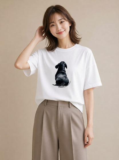 グラフィックTシャツ レディース ミニチュアダックスフンド 犬 いぬ イラスト ガーリー 海 カフェ巡り 白T