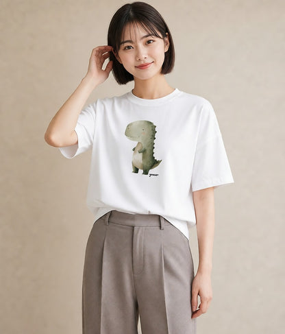 プリントTシャツ レディース カバ 動物 アニマル イラスト ママ カフェ服 白T