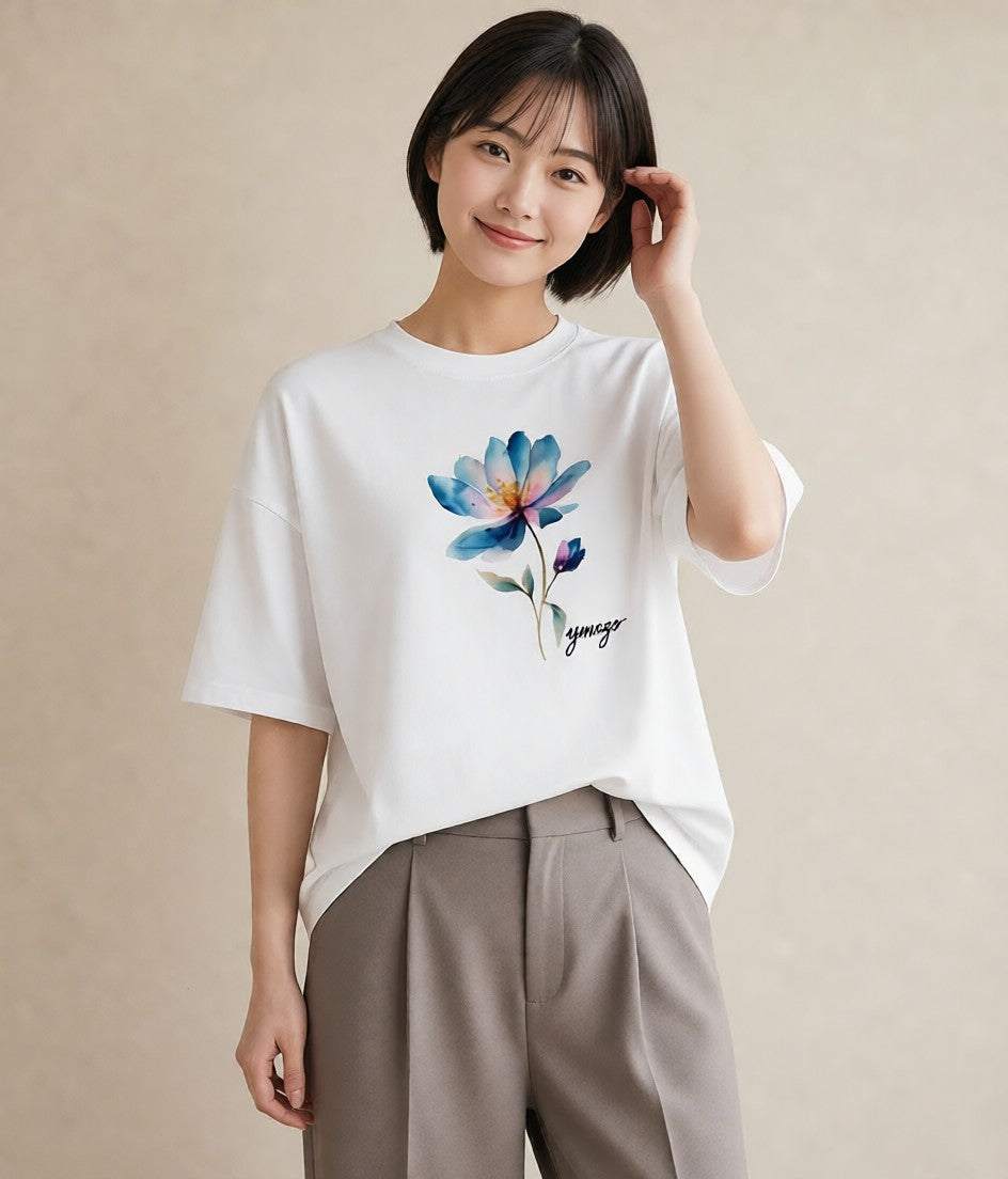 半袖Tシャツ レディース コスモス 秋桜 花 花柄 イラスト ボタニカル 母の日 ビーチ 白T
