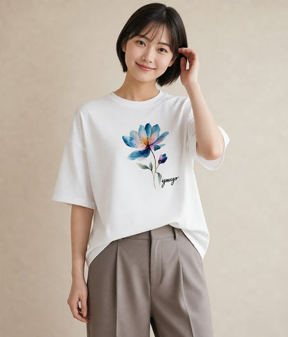 半袖Tシャツ レディース コスモス 秋桜 花 花柄 イラスト ボタニカル 母の日 ビーチ 白T