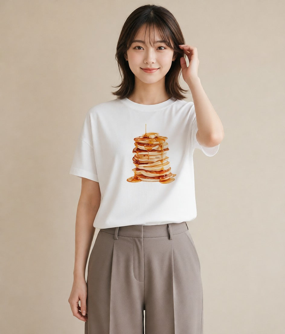 半袖Tシャツ レディース どら焼き 食べ物 フード イラスト 個性的 在宅 公園 白T