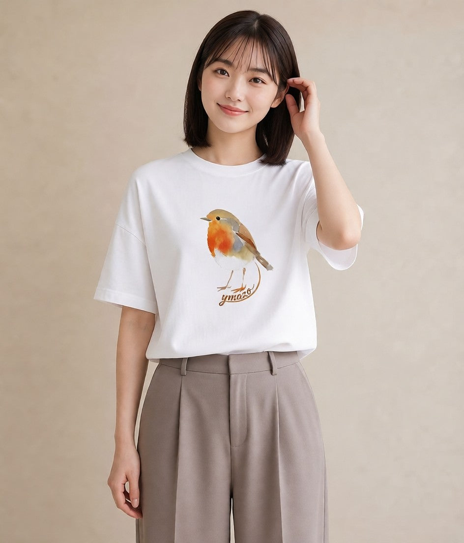Tシャツ レディース 小鳥 ペット 動物 イラスト ナチュラル 姉妹 送別ギフト 白T