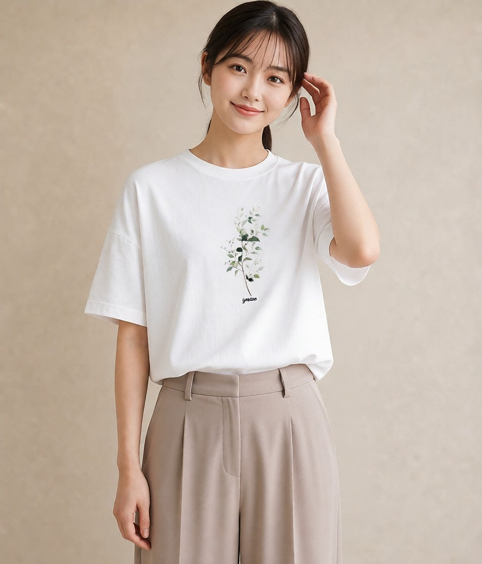 グラフィックTシャツ レディース 夕暮れ バルコニー 夕焼け ナチュラル アンティーク イラスト レトロ ラフ レイヤード 白T