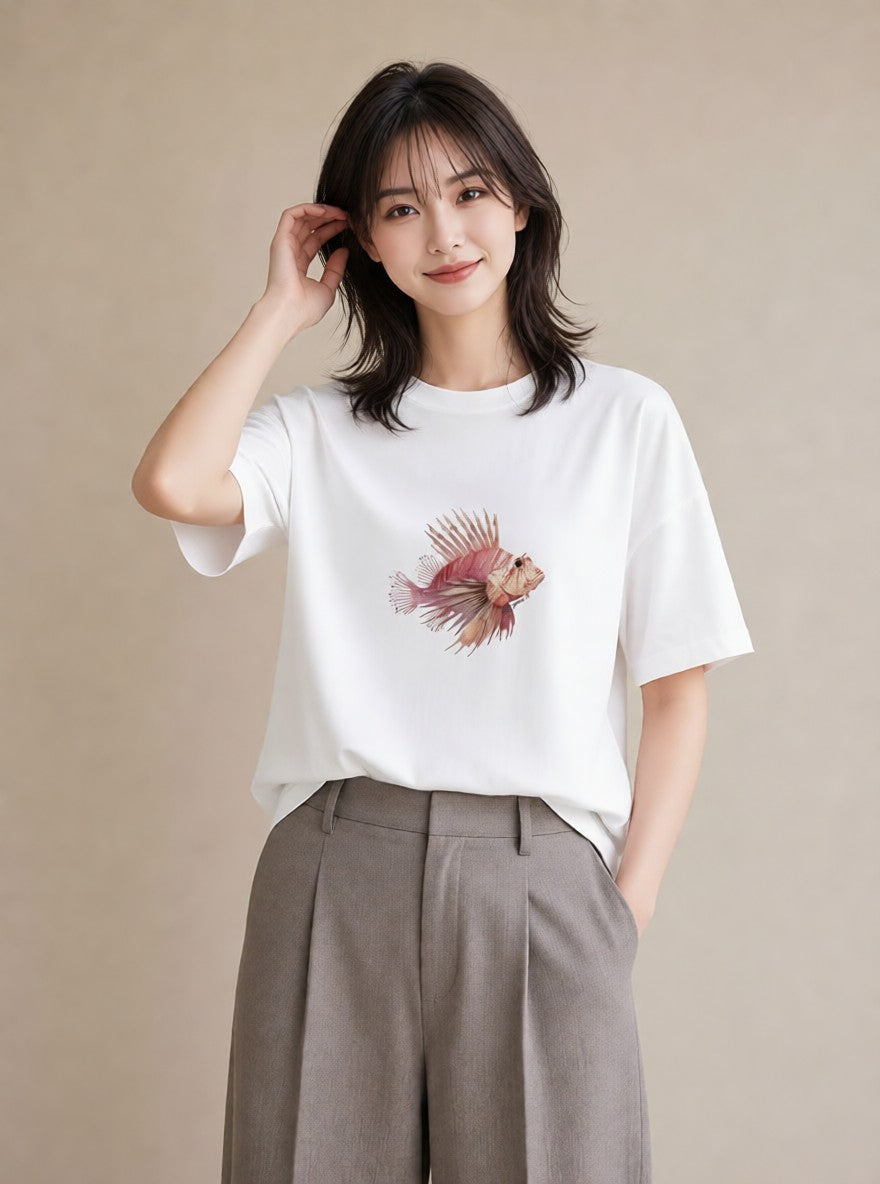 プリントTシャツ レディース カクレクマノミ 海の生き物 海 イラスト ガーリー 社会人 女性 白T