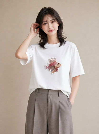プリントTシャツ レディース カクレクマノミ 海の生き物 海 イラスト ガーリー 社会人 女性 白T