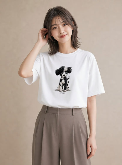 プリントTシャツ レディース トイプードル プードル 犬 いぬ イラスト カフェコーデ 誕生日プレゼント 綿100 白T