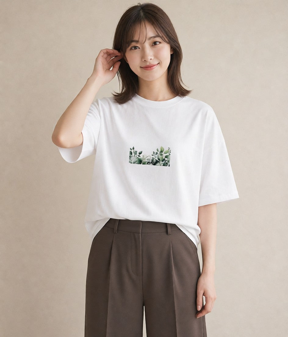 プリントTシャツ レディース ボタニカル 植物 イラスト きれいめ 親子 20代 白T