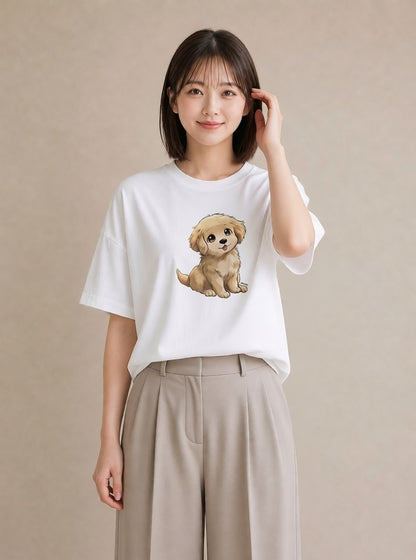 デザインTシャツ レディース 犬 いぬ イラスト カジュアル お出かけ 普段着 白T