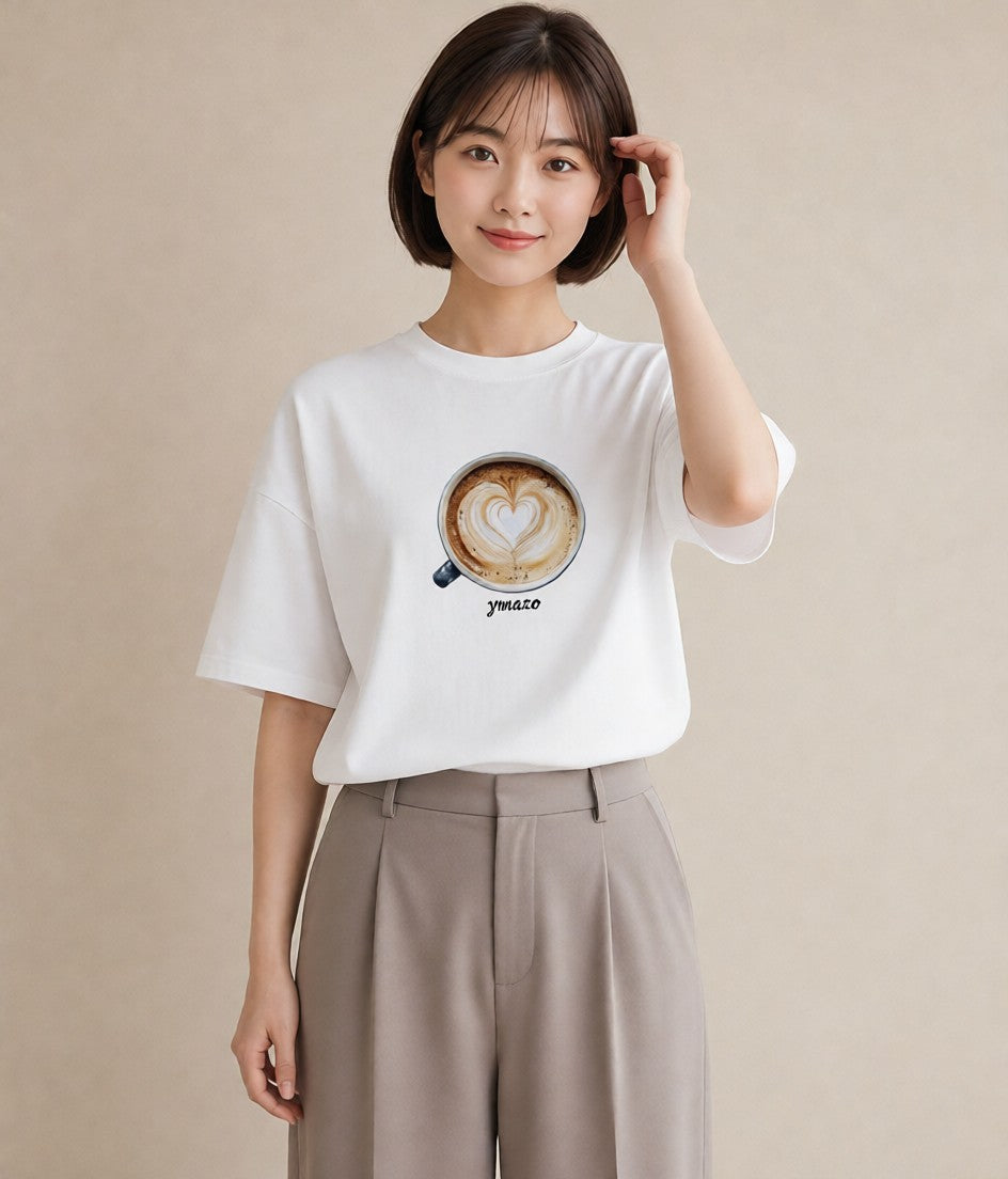 デザインTシャツ レディース コーヒー 珈琲 カフェ 食べ物 フード イラスト 淡色 親子 20代 白T