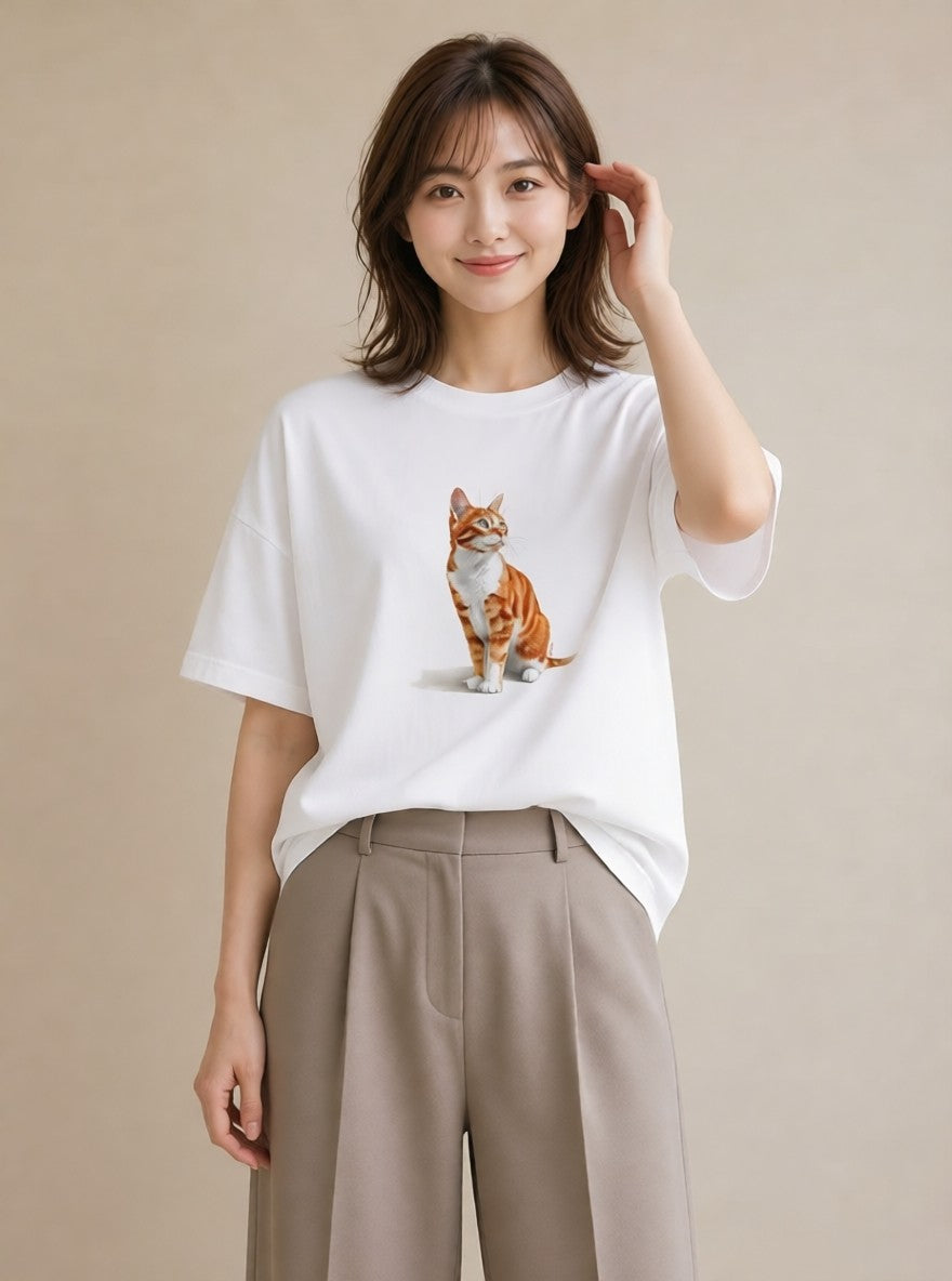 プリントTシャツ レディース 愛猫 猫 ねこ イラスト 手描き風 社会人 女性 白T