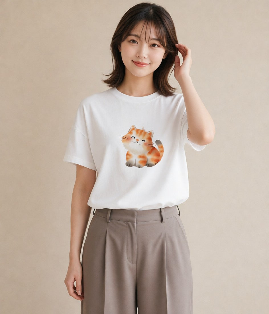プリントTシャツ レディース マンチカン 猫 ねこ イラスト お揃い 親子 白T