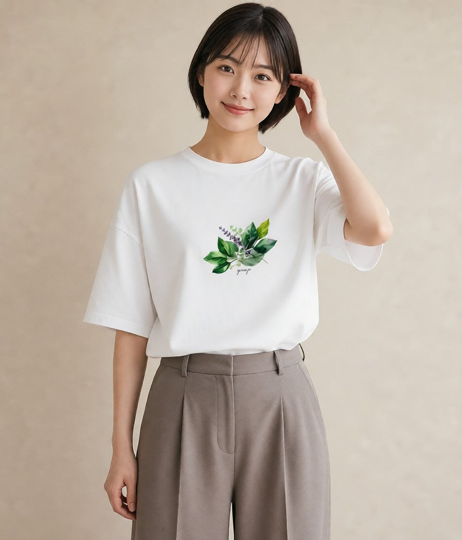 Tシャツ レディース 新緑 植物 ボタニカル イラスト ユニーク 女子会 お揃い 白T