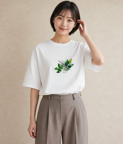 Tシャツ レディース 新緑 植物 ボタニカル イラスト ユニーク 女子会 お揃い 白T
