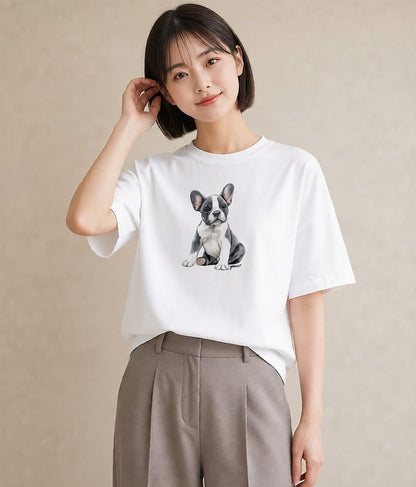デザインTシャツ レディース わんちゃん 犬 いぬ イラスト 淡色 ホワイトデー 春服 白T