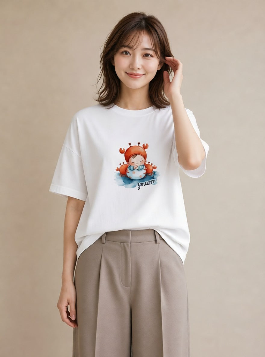 デザインTシャツ レディース ヤドカリ 海の生き物 海 イラスト ナチュラル 敬老の日 ホワイトデー 白T