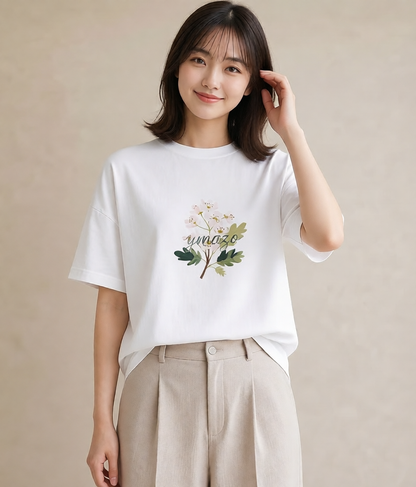 プリントTシャツ レディース 金木犀 花 花柄 イラスト 個性的 送別ギフト 通勤 白T
