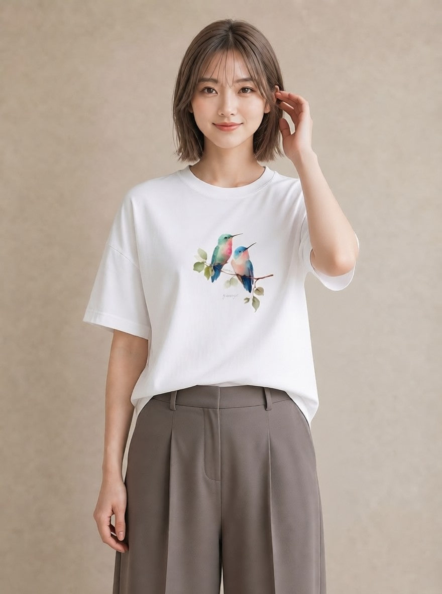 グラフィックTシャツ レディース コザクラインコ ペット 動物 イラスト 上品 女性向けギフト 散歩 白T