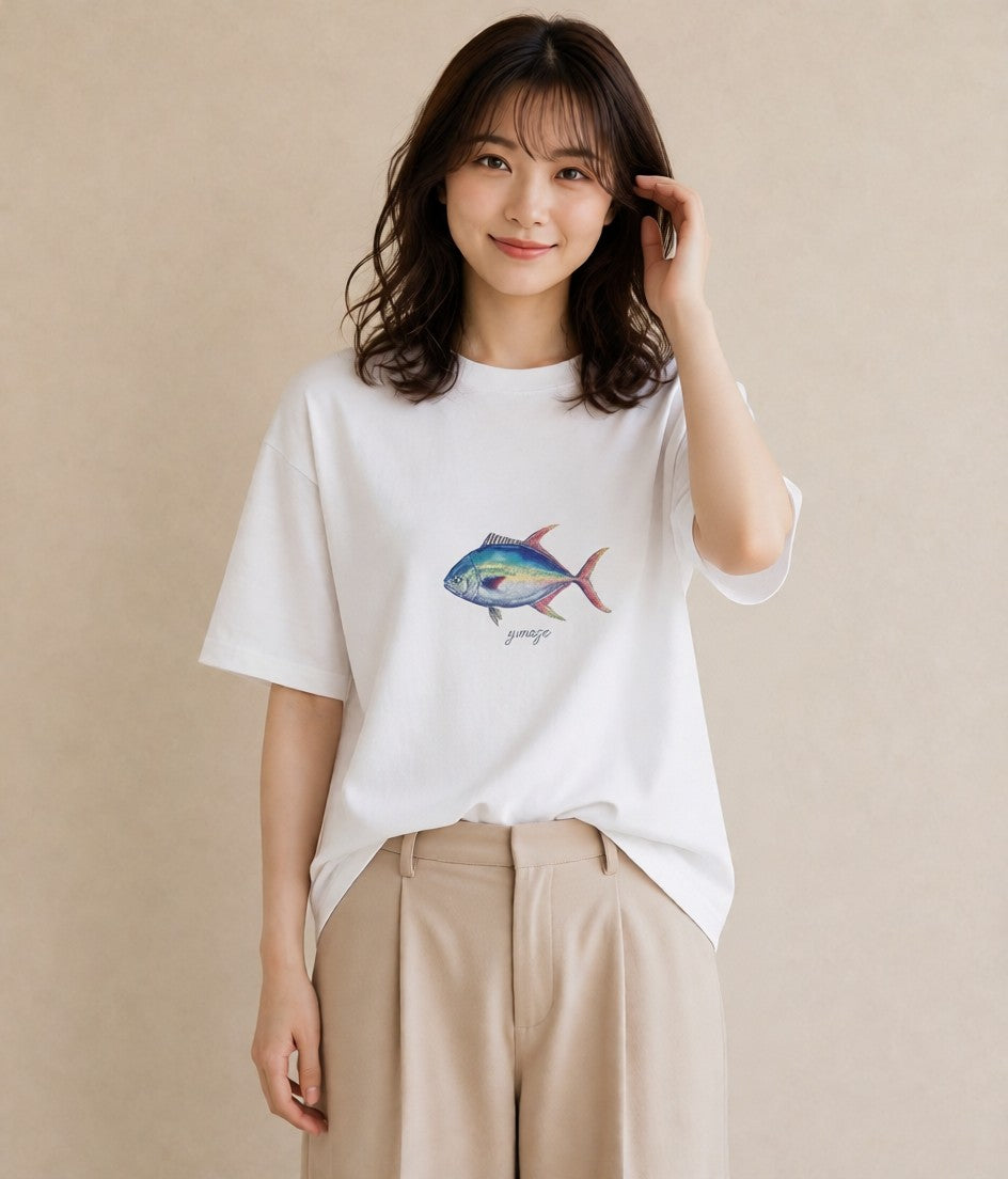 デザインTシャツ レディース マンボウ 海の生き物 海 イラスト ナチュラル ママ カフェ服 白T