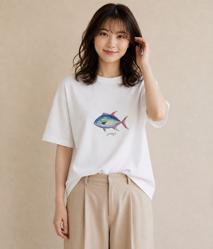 デザインTシャツ レディース マンボウ 海の生き物 海 イラスト ナチュラル ママ カフェ服 白T