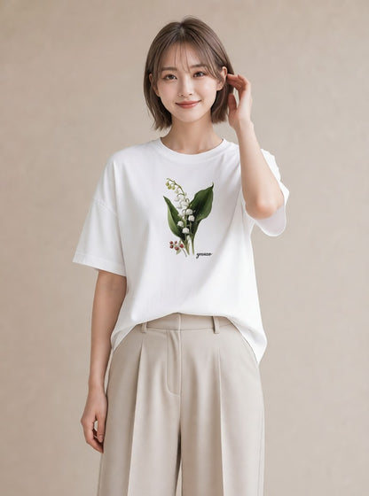 Tシャツ レディース すずらん 花 花柄 イラスト ニュアンス 母娘コーデ 自分用 白T
