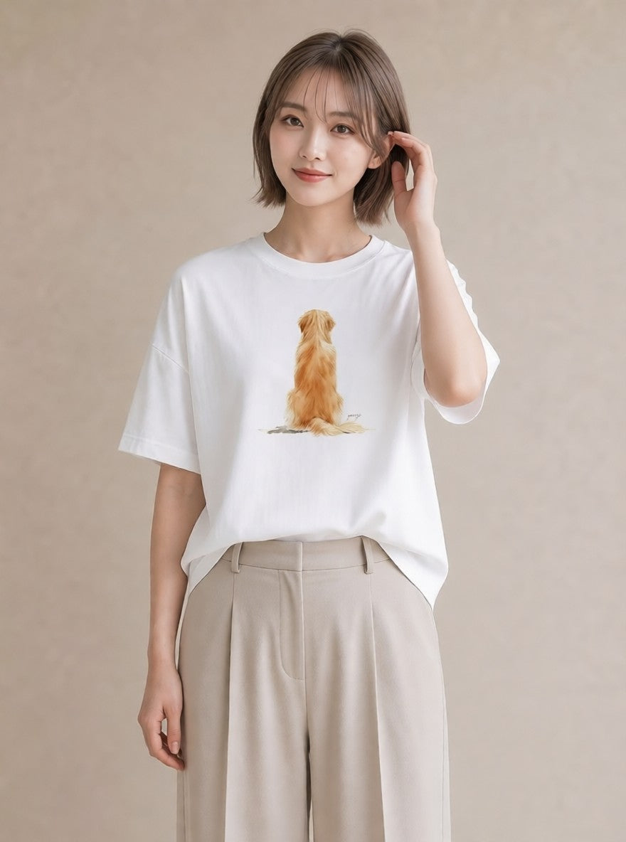 デザインTシャツ レディース 愛犬 犬 いぬ イラスト ユニーク カフェ巡り 女子会 白T