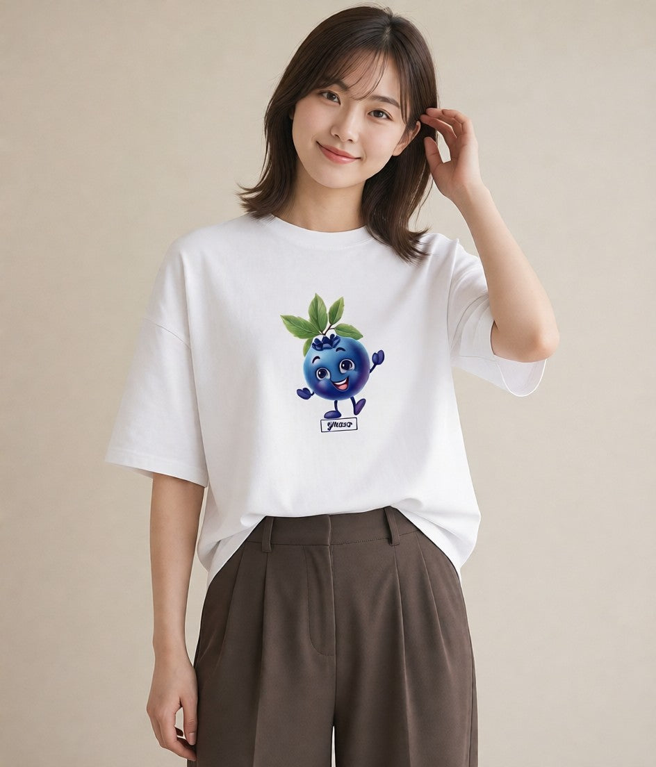 デザインTシャツ レディース ブルーベリー 食べ物 フード イラスト カフェコーデ デート 帰省 白T