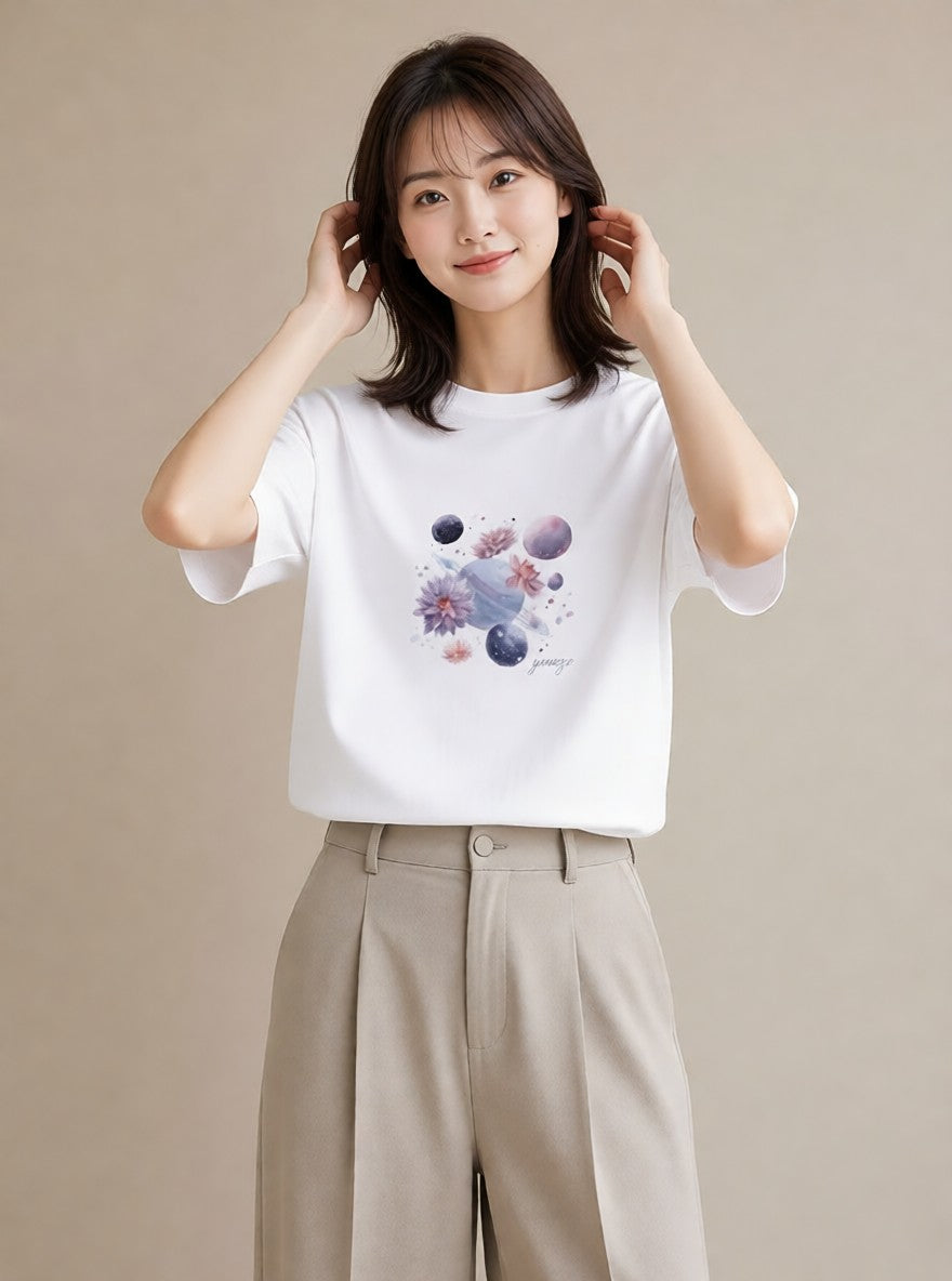 グラフィックTシャツ レディース 魚座 星空 宇宙 イラスト ラフカジュアル 通勤 在宅 白T