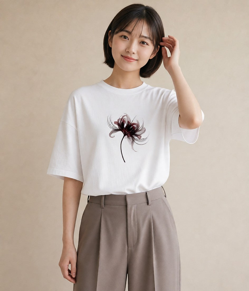プリントTシャツ レディース 彼岸花 花 花柄 イラスト 普段使い 散歩 お出かけ 白T