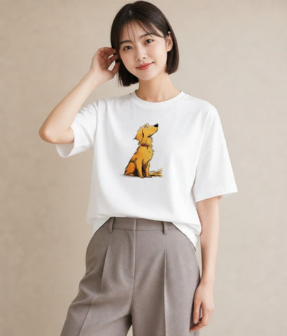 プリントTシャツ レディース ゴールデンレトリバー ゴールデン 犬 いぬ イラスト ラフ 母娘コーデ 自分用 白T