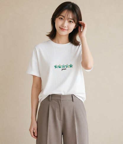 グラフィックTシャツ レディース ヒトデ 海の生き物 海 イラスト 淡色 カフェ巡り 女子会 白T