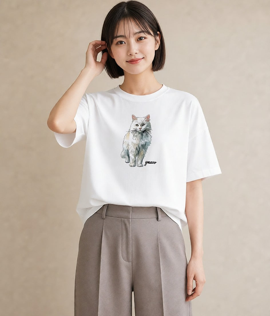 グラフィックTシャツ レディース 靴下猫 猫 ねこ イラスト お洒落 敬老の日 ホワイトデー 白T