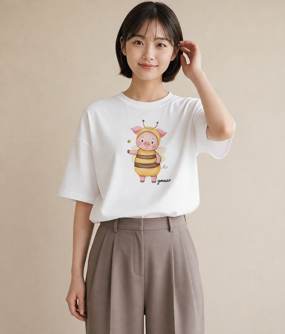 グラフィックTシャツ レディース ハニー 食べ物 フード イラスト 抜け感 旅行 母娘コーデ 白T
