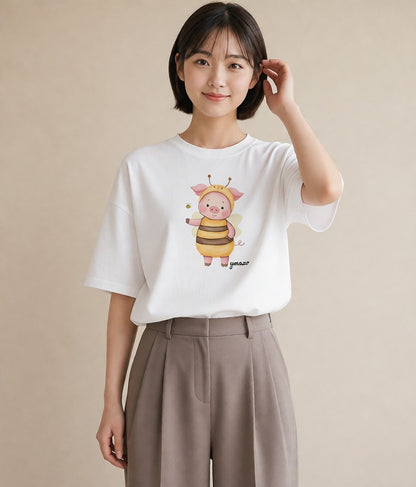 グラフィックTシャツ レディース ハニー 食べ物 フード イラスト 抜け感 旅行 母娘コーデ 白T