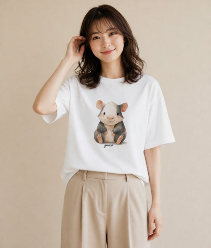 Tシャツ レディース フェレット ペット 動物 イラスト お洒落 通勤 在宅 白T