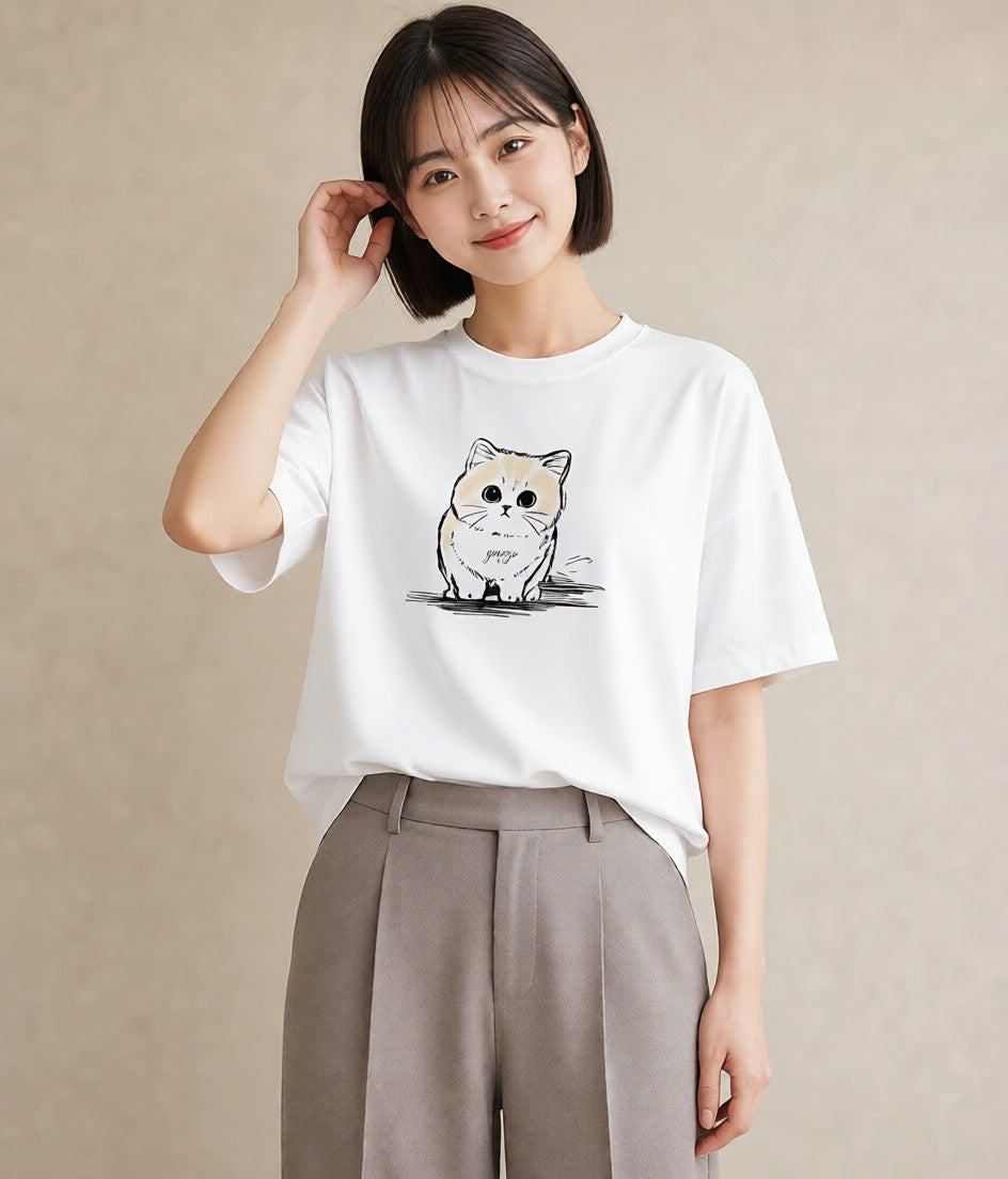 グラフィックTシャツ レディース エキゾチックショートヘア 猫 ねこ イラスト 上品 姉妹 送別ギフト 白T