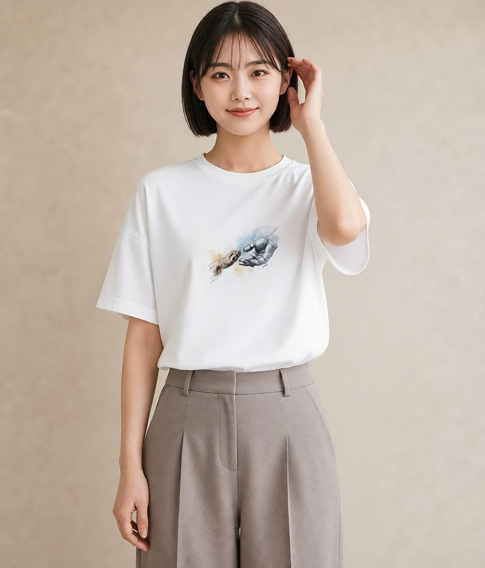 デザインTシャツ レディース 猫の手 猫 ねこ イラスト ラフカジュアル 普段着 週末コーデ 白T