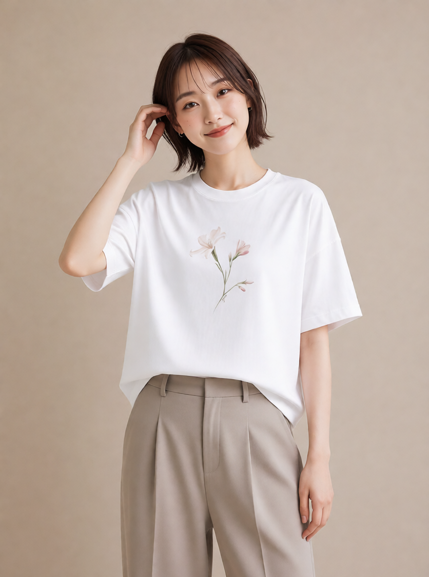 グラフィックTシャツ レディース カスミソウ かすみ草 花 花柄 イラスト アート風 20代 カジュアルコーデ 白T